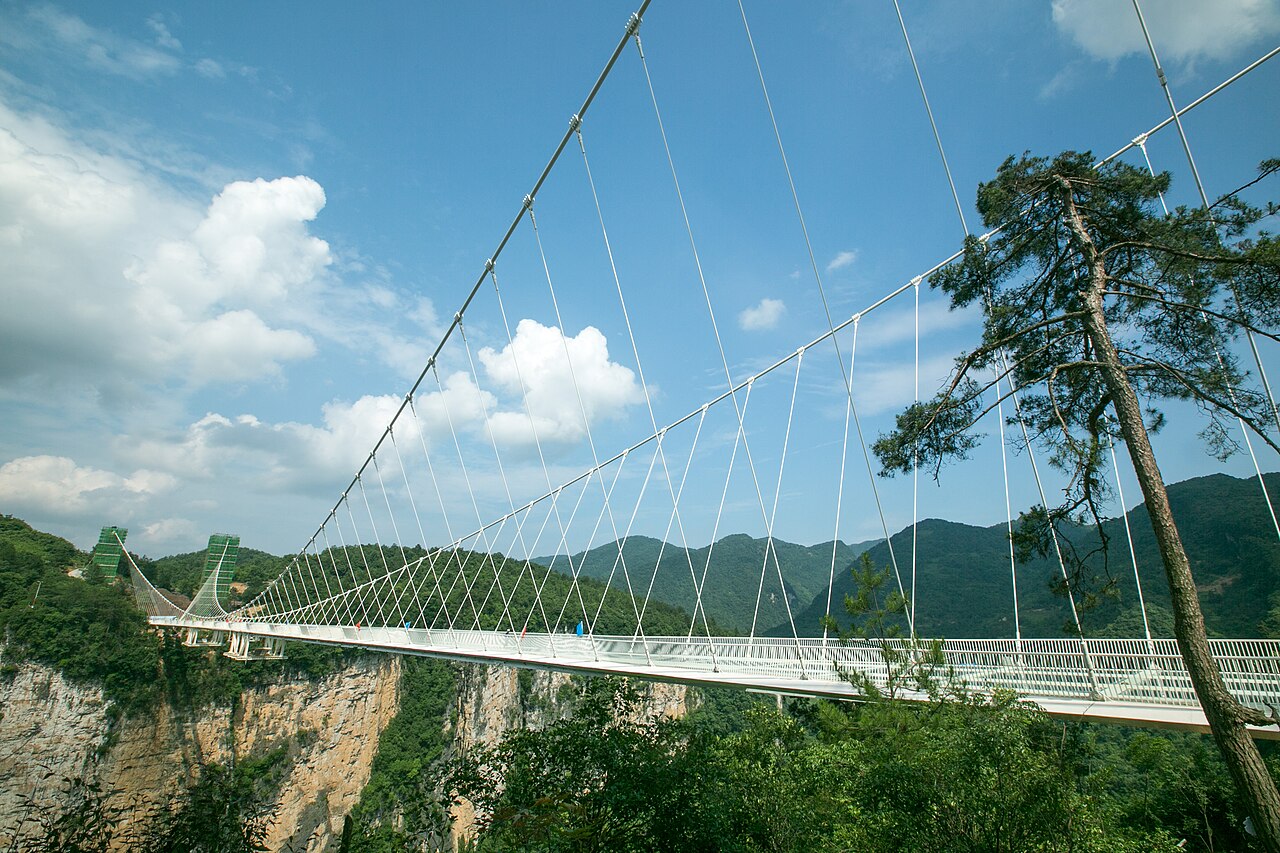 High-altitude glass suspension bridge spanning Zhangjiajie Grand Canyon